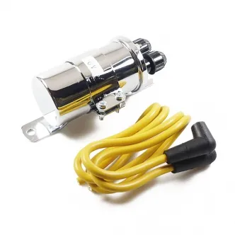 Doss Coil Round 6 Volt in Chrome Finish Points Ignition Including Bracket & Plug Wires For 1936-1964 B.T. Models (20-173)