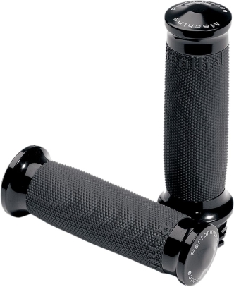 Performance Machine Contour Renthal Wrapped Grips in Black Finish For 1974-2020 Harley Davidson With Single or Dual Throttle Cables (0063-2007-B)