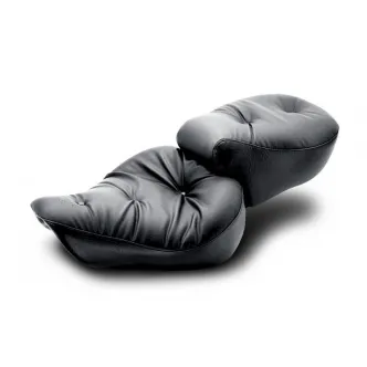 Mustang Seat Wide Touring Vinyl 2-Up Pillow Top Smooth 17.5 Inch Front Width x 14 Inch Rear Width in Black For 1999-2003 Dyna Glide Models (75531)