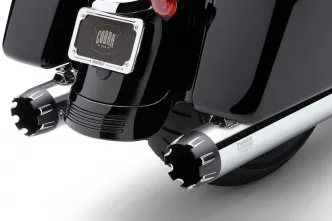 Cobra 4 Inch Dual Cut Mufflers In Chrome With Contrast Cut Tip For 2017-2024 Harley Davidson Touring Models (6267)