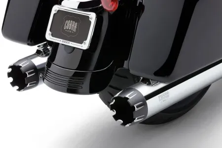 Cobra 4 Inch Dual Cut Mufflers In Chrome With Contrast Cut Tip For 1995-2016 Harley Davidson Touring Models (6266)