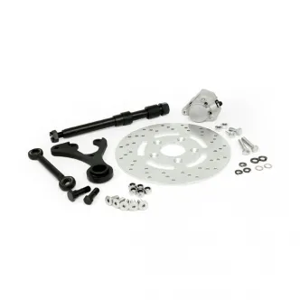 Doss Disc Brake Kit For Reproduction Springer in Black Finish Complete Single Disc Brake Set-Up, Left Side, Brake Rotor 8 5/8 Inch, With Chrome Hardware For Bikes Equipped With Reproduction Springers Up To 12 Inch O.S. Models (0409824B)