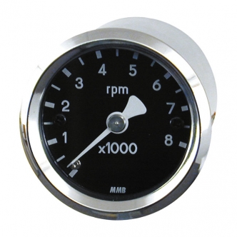 MMB Ultra Mini Tachometer 8000 RPM in Black Finish Electrical Adjustable Ratio, Yellow Illuminated, Chrome Housing (ARM537049)