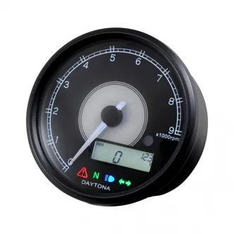Doss Velona 80mm Tachometer 9000 RPM in Black Finish White LED Illumination (ARM913955)