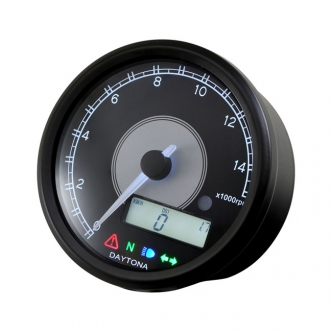 Doss Velona 80mm Tachometer 14000 RPM in Black Finish White LED Illumination (ARM023955)