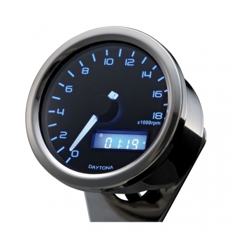 DOSS Velona 60mm Tachometer 18000 RPM in Polished Stainless Housing, Blue Illumination (ARM151015)