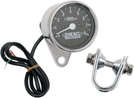 Drag Specialties 2.4 Inch Tachometer 8000 RPM Led Chrome, Black Face, White Needle For 1999-2003 Twin Cam, 1986-2003 XL Models (21-6930DSLEDB)