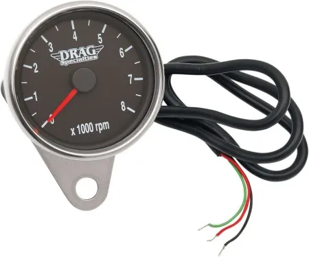 Drag Specialties 2.4 Inch Tachometer 8000 RPM Led Chrome, Black Face, Red Needle in Polished Finish For 1999-2003 Twin cam, 1986-2003 XL Models (21-6894DS)