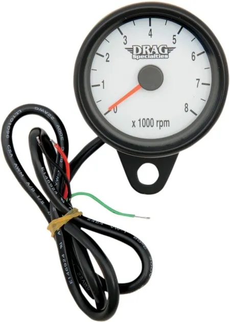 Drag Specialties 2.4 Inch Tachometer 8000 RPM Led Black Housing, White Face in Black Finish For 1999-2003 Twin Cam, 1986-2003 XL Models (21-6849BDSW)