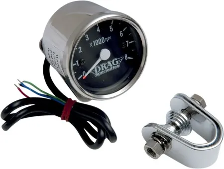 Drag Specialties 2.4 Inch Tachometer 8000 RPM Bulb Chrome, Black Face For 1999-2003 Twin Cam, 1986-2003 XL Models (21-6910NUDS)