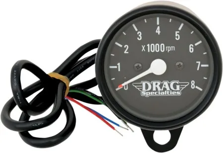 Drag Specialties 2.4 Inch Tachometer 8000 RPM Bulb Black Housing, Black Face For 1999-2003 Twin Cam, 1986-2003 XL Models (21-6910BNUDS1)