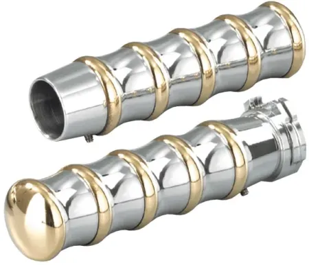 Kustom Tech Vintage Grips in Polished Aluminium and Brass For External Throttle (06-035)