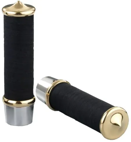 Kustom Tech Fabric Tape Style Grips In Polished Aluminium and Polished Brass End Cap For Internal Throttle (06-040) 