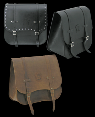 Texas Leather Side Saddlebag Deluxe Version in Black Leather With Matte Buckles (757032)