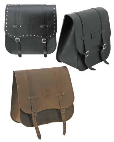 Texas Leather Side Saddlebag in Black Leather With Chrome Buckles And Chrome Studs (756993)
