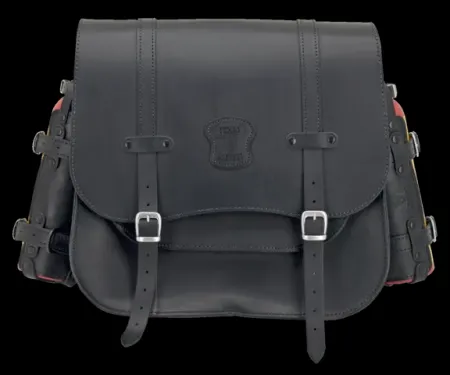 Texas Leather Side Saddlebag in Black Leather With Matte Buckles And Two Oil Can Holders (757019)