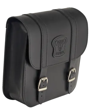 Texas Leather Swing Arm Bag in Black Leather With Matte Buckles For 1984-2017 Softail Models (757000)
