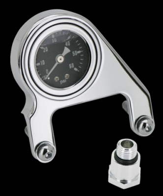 Zodiac Rocker Box Mounted Oil Pressure Gauge in Chrome Finish For S&S V-Series Engines (169335)