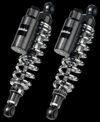 Bitubo Piggy Back Shocks Standard WMT22 Shocks, 13 1/2 Inch (341mm) Eye To Eye, Chrome Springs For All 1987-1994 FXR, 1979-2003 Sportster Models (758307)