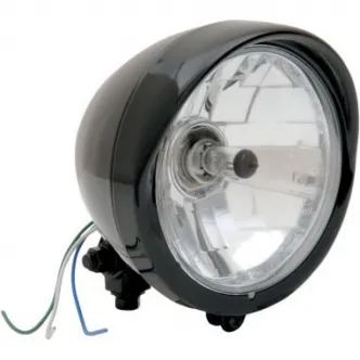 Drag Specialties Diamond Style Bottom Mount 15.5cm (5 3/4 Inch) ECE Approved Headlight Assembly With Plain Bezel In Black Finish With Clear Lens For Harley Davidson & Custom Motorcycles (2001-1121)