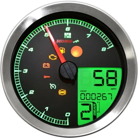 Koso North America Chrome Bezel HD-04 Multimeter For 2011-2020 Softail, 2012-2020 Dyna Glide & 2014-2020 XL Models That Use 3 & 3/8” Stock Gauge Mounting Cup (BA051220)
