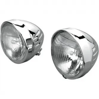 Drag Specialties 14.5cm (5 3/4 Inch) Springer Style Headlight Assembly With Visor And Grooves For Harley Davidson & Custom Motorcycles (2001-1124)