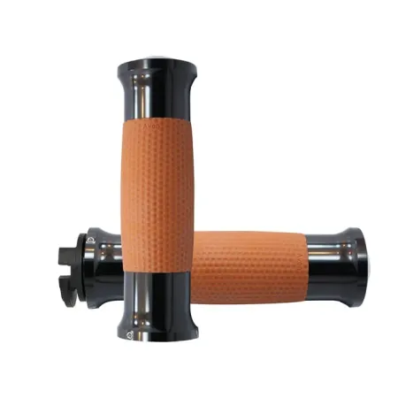 Avon Performance Gel Grips In Black Anodized Finish With Tan Rubber For 2015-2022 Indian Scout Motorcycles (IN-S-GEL-A-TN)