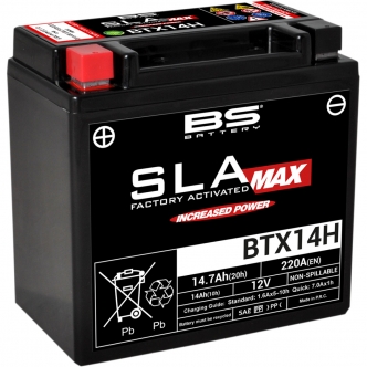 BS Battery SLA Max Factory-Activated AGM Maintenance-Free Battery 12V 220A For 1996-2010 Buell, 2015-2016 Indian Scout 69 Models (300887)