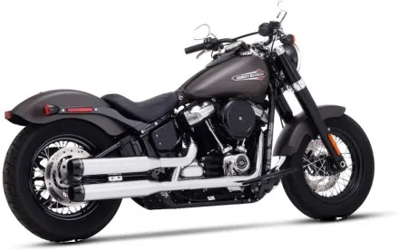 Rinehart Racing 3.5 Inch Slip-On Mufflers In Chrome With Black End Caps For 2018-2024 Softail Street Bob, Low Rider, Slim & 2018-2026 Breakout, Fat Boy Models (500-1200)