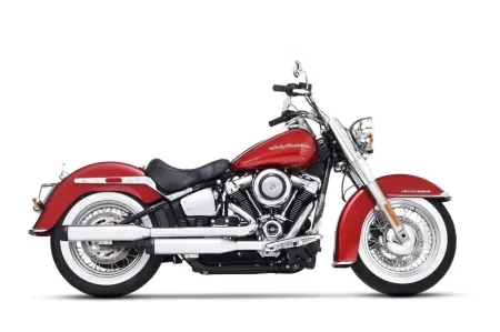 Rinehart Racing 3.5 Inch Slip-On Mufflers In Chrome With Black End Caps For 2018-2024 Softail Deluxe and Heritage Classic Models (500-1210)