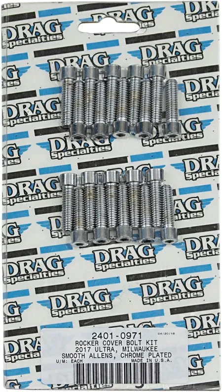 Drag Specialties Smooth Rocker Cover Bolt Kit Socket Head Chrome For 2017-2023 All M8 Models (MK777S)