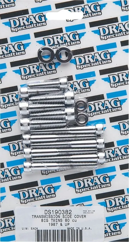 Drag Specialties Transmission Side Cover Bolt Kit Knurled Chrome Socket-Head For 1999-2006 Twin Cam Models (MK344)