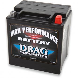 Drag Specialties Battery High Performance AGM 12V Lead Acid Replacement in Black Finish For 1999-2023 FLT/FLHT/FLHX/FLTR/FLHR And 2009-2023 H-D FL Trikes Models (DRSM7230L)
