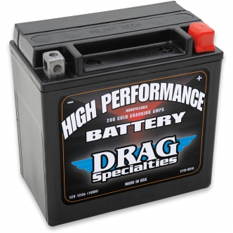 Drag Specialties Battery Maintenance Free AGM 12V, 12 AH Lead Acid Replacement in Black Finish For 2004-2023 XL, 2015-2020 XG 500/750 Models (DRSM7RH4L)