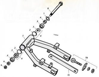 Swingarm Breakdown Diagram For 1958-1986 4-Speed Big Twin Models (ARM000251)