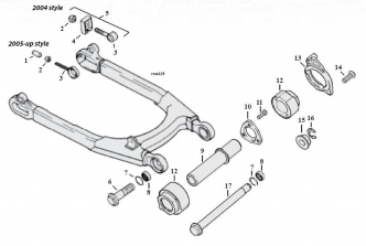 Swingarm Breakdown Diagram For 2004-2020 Sportster Models (ARM000252)