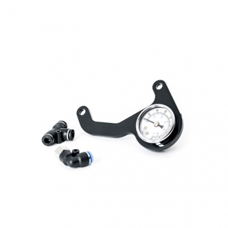 Killer Custom Rockerbox Mounted Air Ride Pressure Gauge Kit In Black Finish For All Twin Cam models 1999-2017 (TC-PRGAUGE/B)