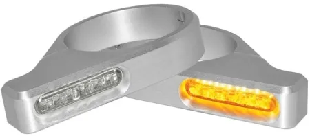 Heinz Bike LED Turn Signals in Aluminium/Silver Finish, Classic For 39mm-41mm Fork Tube (HBZCC-41-S)