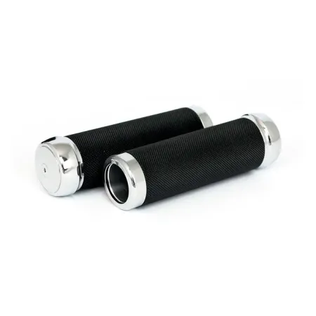 Riverside Custom Knurled Billet Aluminium Grips In Black With Chrome End Caps For Universal Custom Motorcycles With Internal Throttle (KHG-INT)