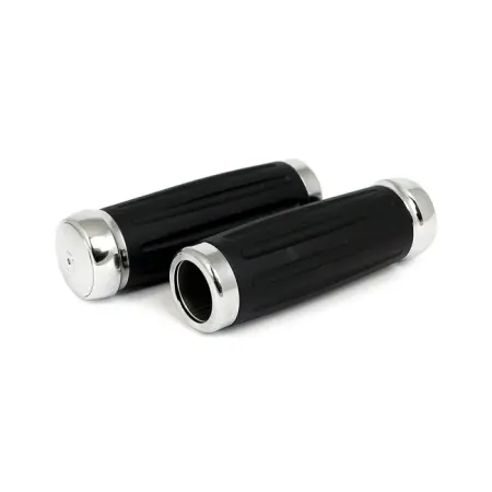 Riverside Custom Metal Billet Aluminium Grips In Black With Chrome End Caps For Universal Custom Motorcycles With Internal Throttle (MHG-INT-BLACK)