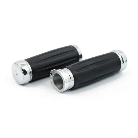 Riverside Custom Metal Billet Aluminium Grips In Black With Chrome End Caps For 2008-2023 Harley Davidson Electronic Throttle Models (MHG-FLT-BLACK)