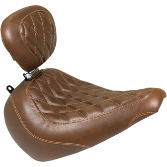 Mustang Wide Tripper Diamond Solo Seat With Backrest in Brown For 2018-2023 Softail Fat Boy Models (83022)