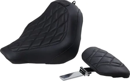 Mustang Wide Tripper Solo Seat With Backrest Diamond Stitch in Black For 2018-2025 Softail FXBB Street Bob & Standard Models (83034)