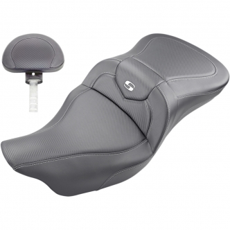 Saddlemen Extended Reach Roadsofa CF 2-Up Seat With Driver's Backrest in Black For 2008-2023 FLHR, FLHT, FLHX & FLTR Models (808-07B-186BR)