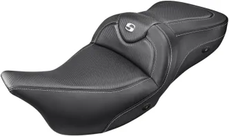 Saddlemen Heated Roadsofa CF 2-Up Seat in Black For 2008-2023 FLHR, FLHT, FLHX & FLTR Models (808-07B-185HCT)