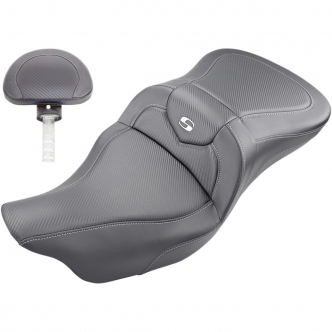 Saddlemen Roadsofa CF 2-Up Seat With Driver's Backrest in Black For 2008-2020 FLHR, FLHT, FLHX & FLTR Roadsofa Models (808-07B-185BR)