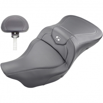 Saddlemen Heated Roadsofa CF 2-Up Seat With Driver's Backrest in Black For 2009-2023 FLHTCUTG Models (808-07B-185TBRH)