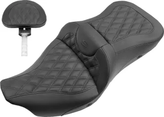 Saddlemen Heated Roadsofa LS 2-Up Seat With Driver's Backrest in Black For 2009-2023 FLHTCUTG Tri Glide Models (808-07B-182TBRH)
