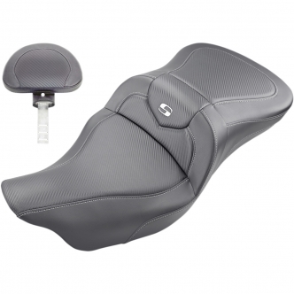 Saddlemen Roadsofa CF 2-Up Seat With Driver's Backrest in Black For 2009-2023 FLHTCUTG Tri Glide Models (808-07B-185TBR)