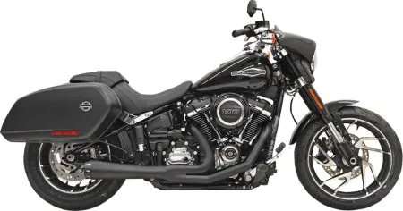 Bassani Exhaust 4 Inch Diameter Road Rage Megaphone 2-Into-1 Exhaust System in Black Finish For 2018-2024 Softail Sport Glide & Low Rider ST Models (1S81RB)
